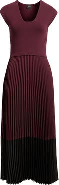 BOSS Flissani Pleated Mixed Media A-Line Dress
