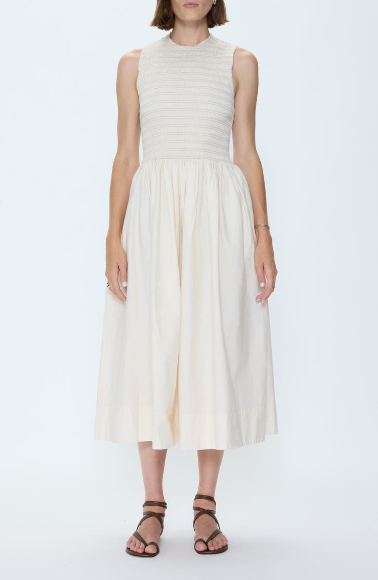 Pistola Gladys Smocked Midi Dress, Main, color, Oyster Shell