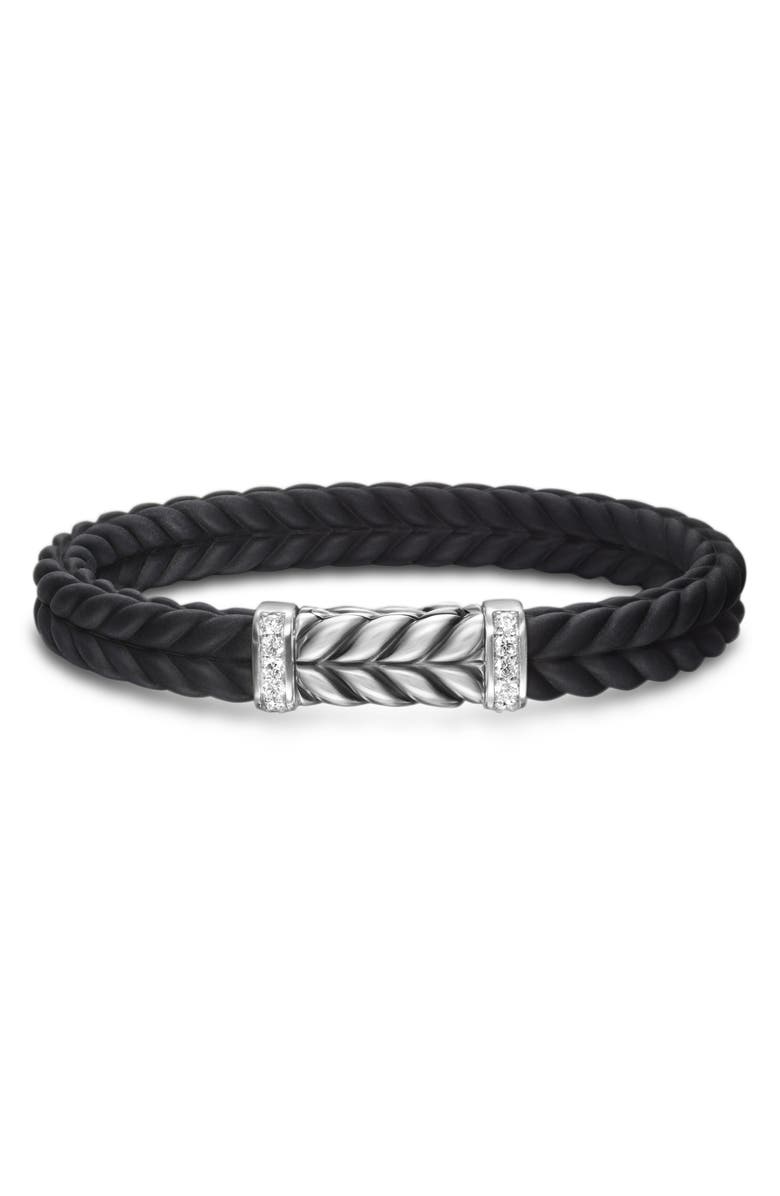 David Yurman Chevron Station Rubber Bracelet, Main, color, Black/Diamond