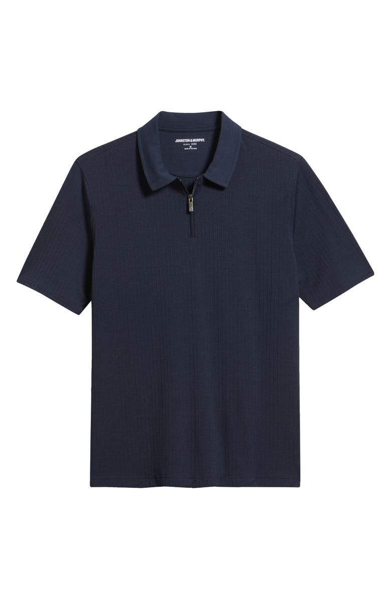 Johnston & Murphy Finn Rib Zip Polo, Main, color, Navy