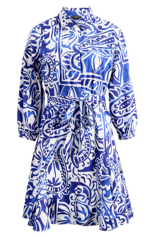 Halogenr Halogen(r) Collar Tie Waist Long Sleeve Dress In Blue Multi