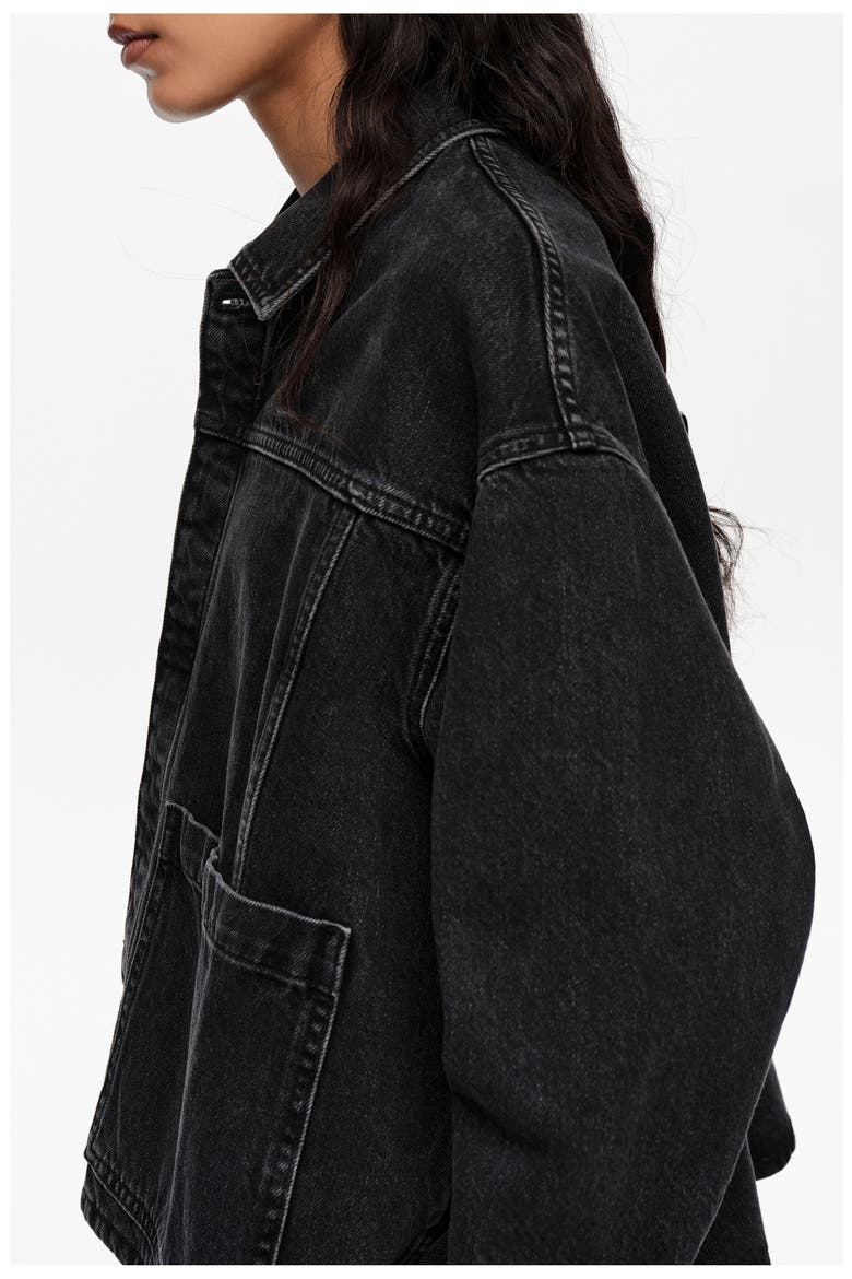 A-line Washed Denim Jacket, Alternate, color, WASHED BLACK