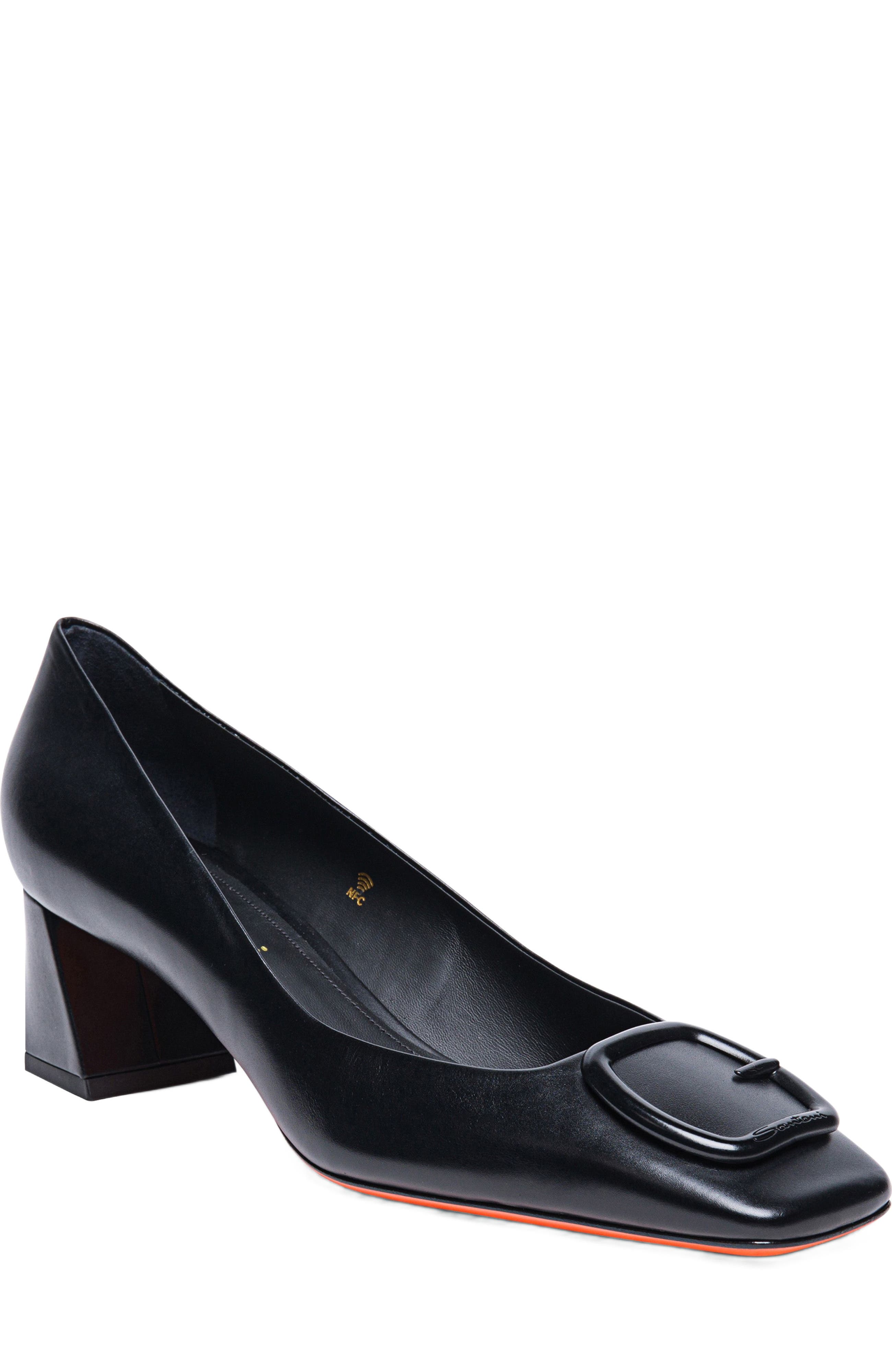 Santoni Women's leather mid-heel pump, Alternate, color, Black