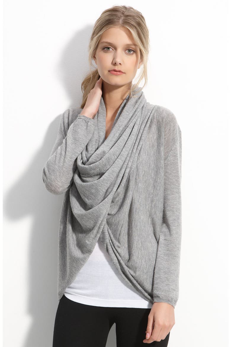 Drape Front Cardigan, Main, color, HEATHER GREY