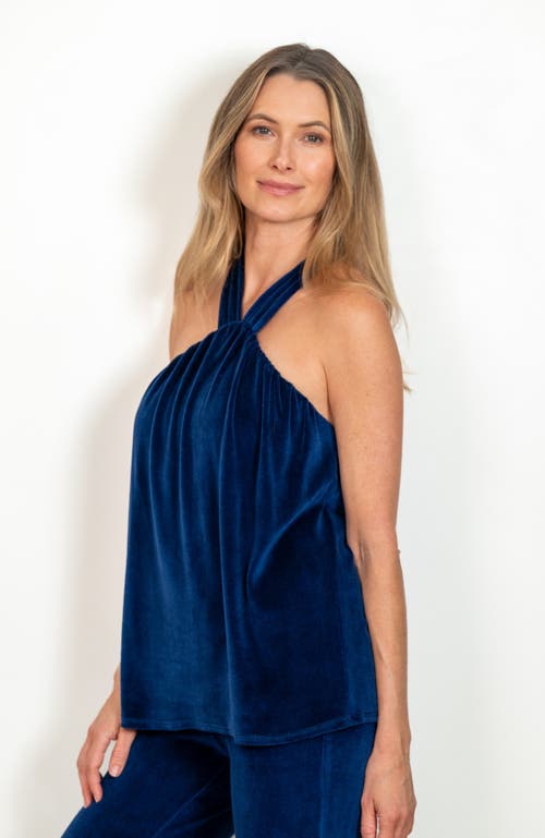 Jjwinks Cosmo Built-in Shelf Velour Holiday Halter Top In Sapphire