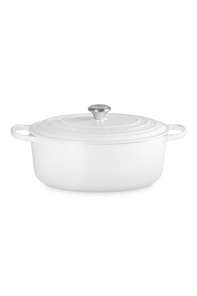 Signature 8-Quart Oval Enamel Cast Iron French/Dutch Oven, Main, color, WHITE