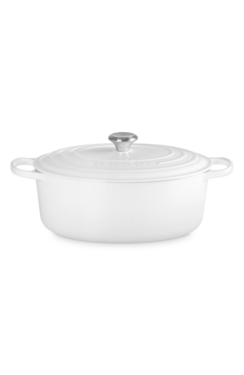 Le Creuset Signature 8-Quart Oval Enamel Cast Iron French/Dutch Oven, Main, color, White