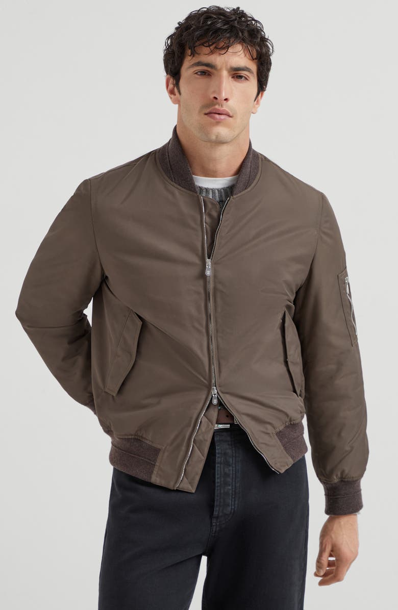 Brunello Cucinelli Bomber jacket with padding, Alternate, color, Brown