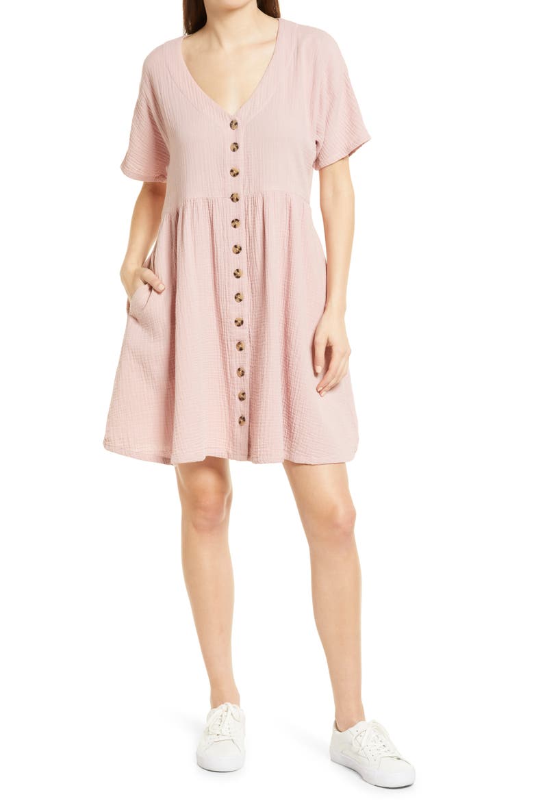 Lightspun Button Front Minidress, Main, color, WISTERIA DOVE