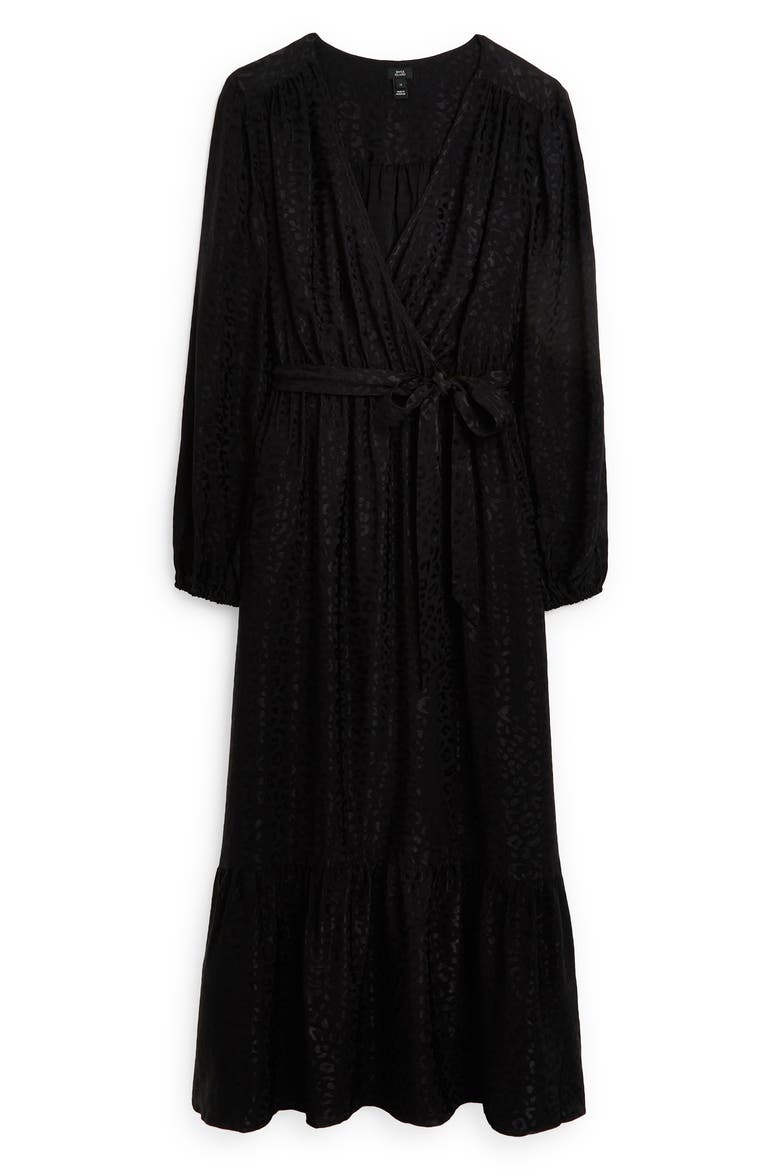 Long Sleeve Jacquard Wrap Dress, Alternate, color, BLACK