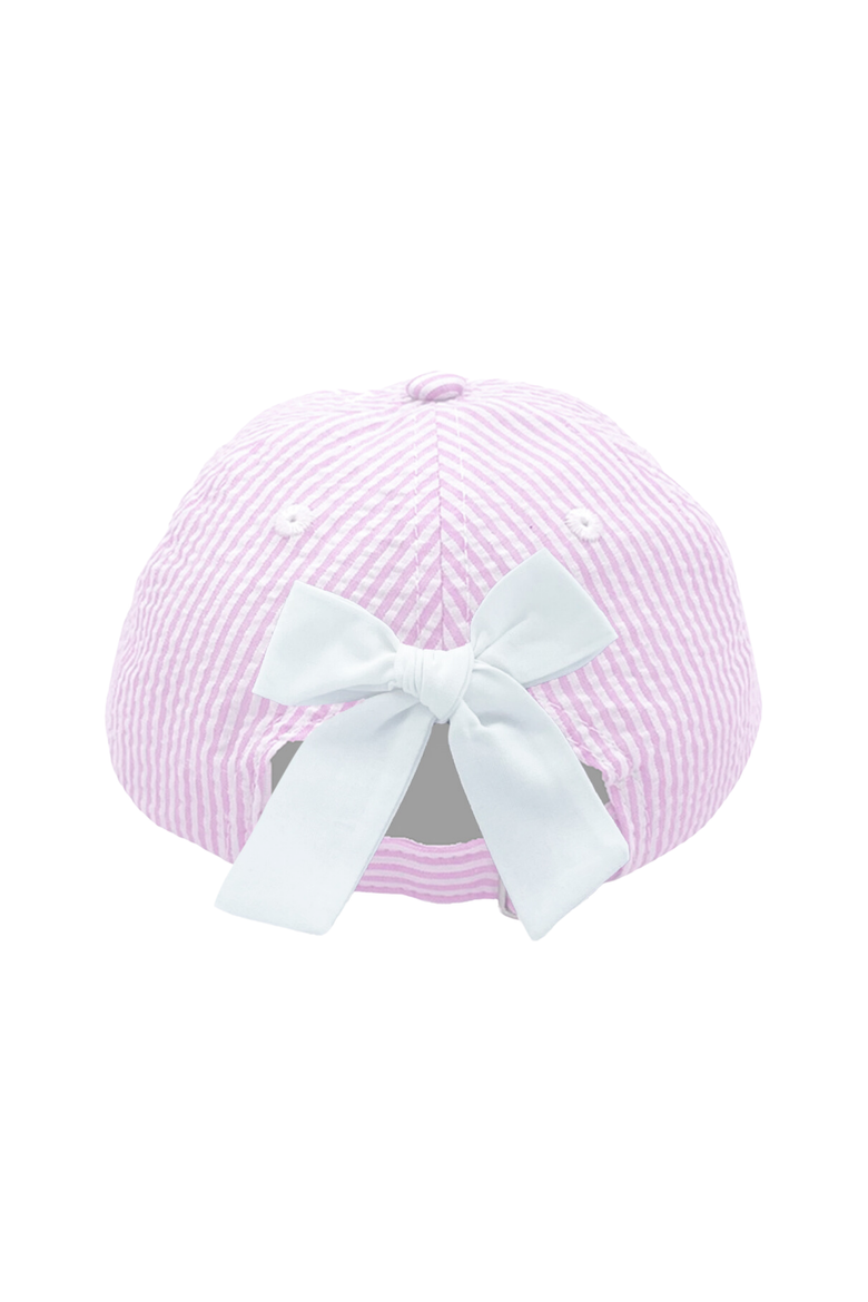 Sailboat Seersucker Bow Baseball Hat, Alternate, color, Pink