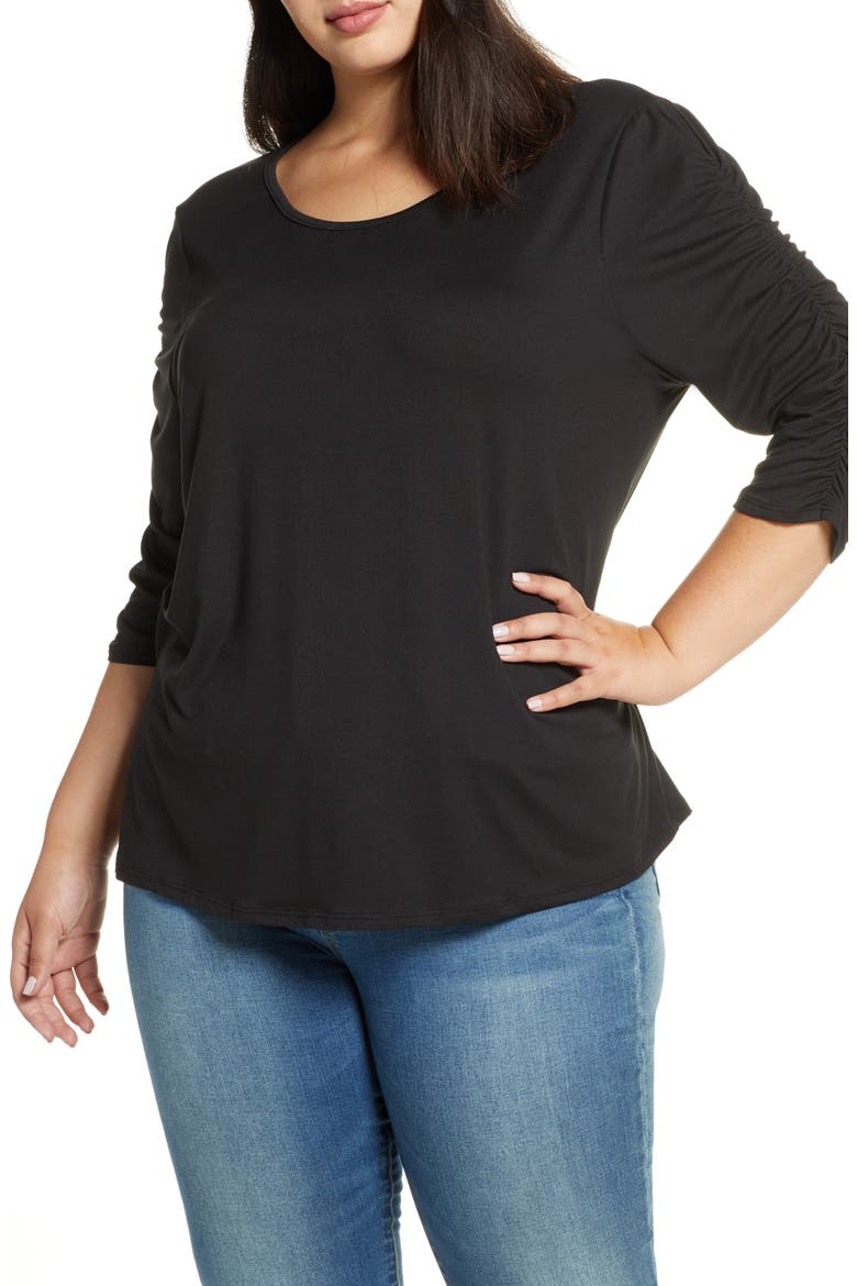 Reverie Ruched Sleeve Top, Main, color, BLACK NOIR