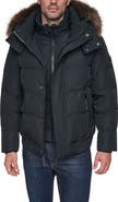 Andrew Marc Hooded Down & Feather Fill Bomber Jacket with Faux Fur Trim