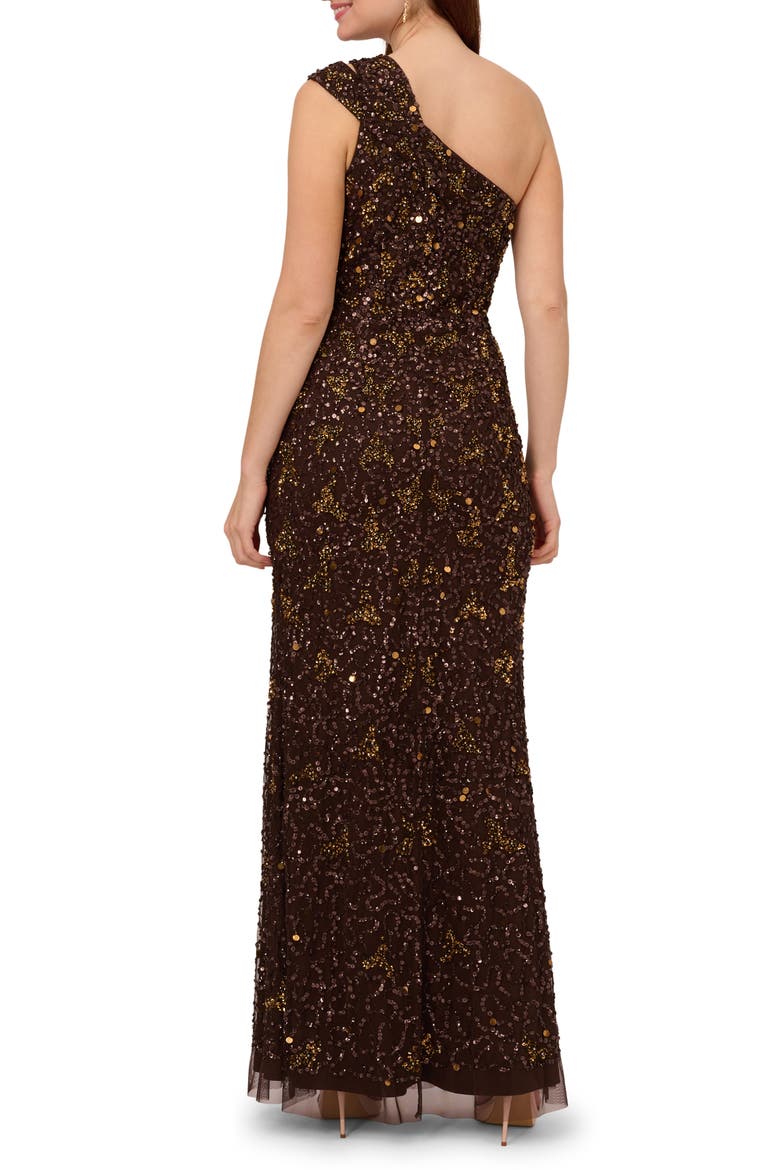 Beaded One-Shoulder Gown, Alternate, color, CHOCOLATE