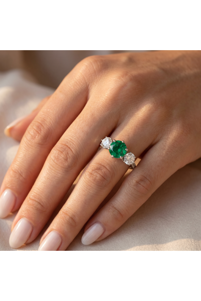 6 3/4Ct Emerald Diamond Ring Three Stone Gold Lab Grown, Alternate, color, 10k Yellow Gold