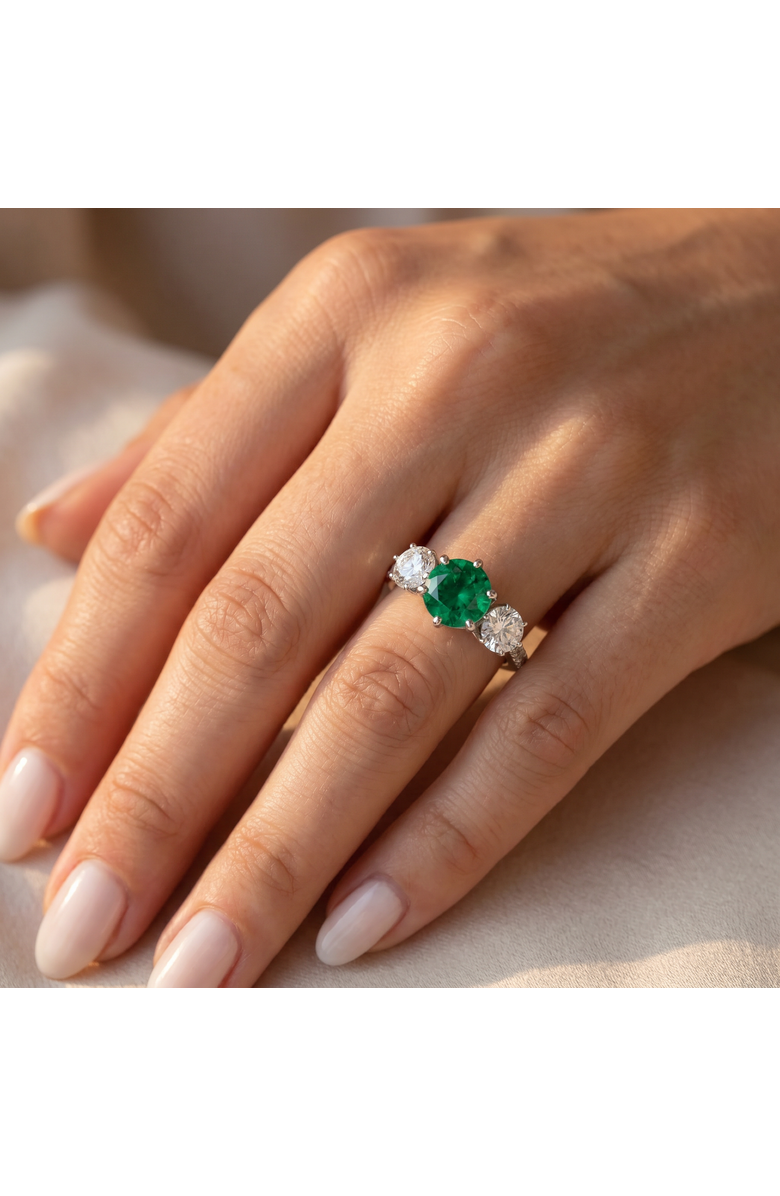 Bliss Diamond 6 3/4Ct Emerald Diamond Ring Three Stone Gold Lab Grown, Alternate, color, 10K White Gold