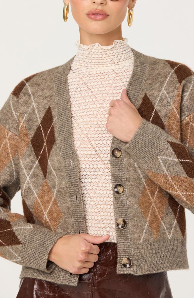 ASTR the Label Ashtyn Argyle Cardigan, Alternate, color, Brown Argyle