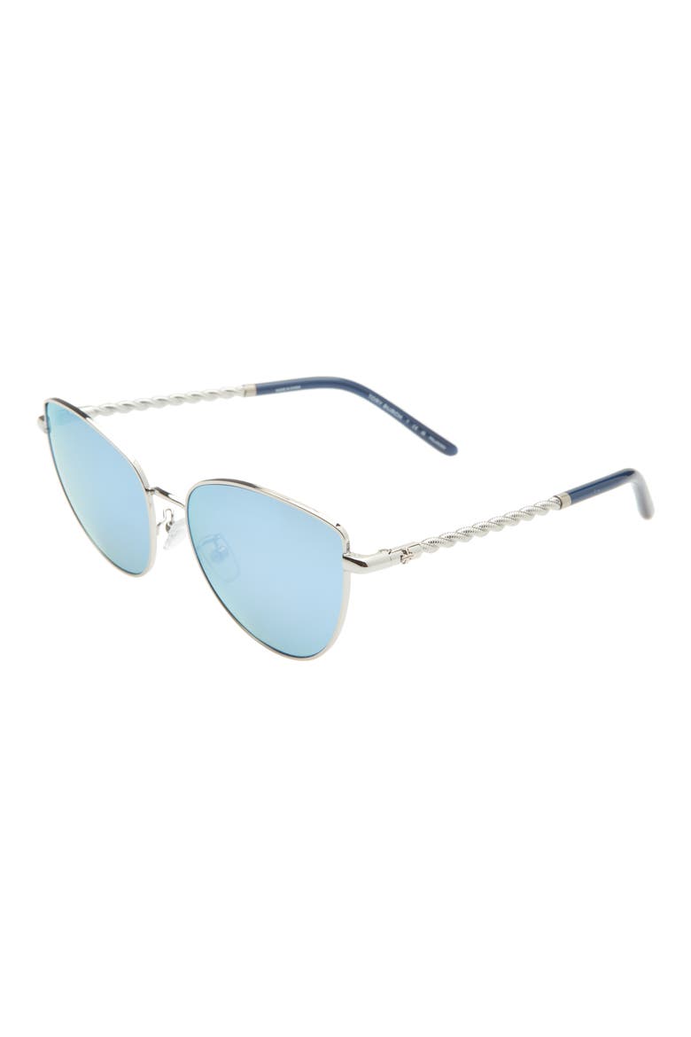 56mm Cat Eye Sunglasses, Alternate, color, SHINY SILVER/ NAVY FLASH