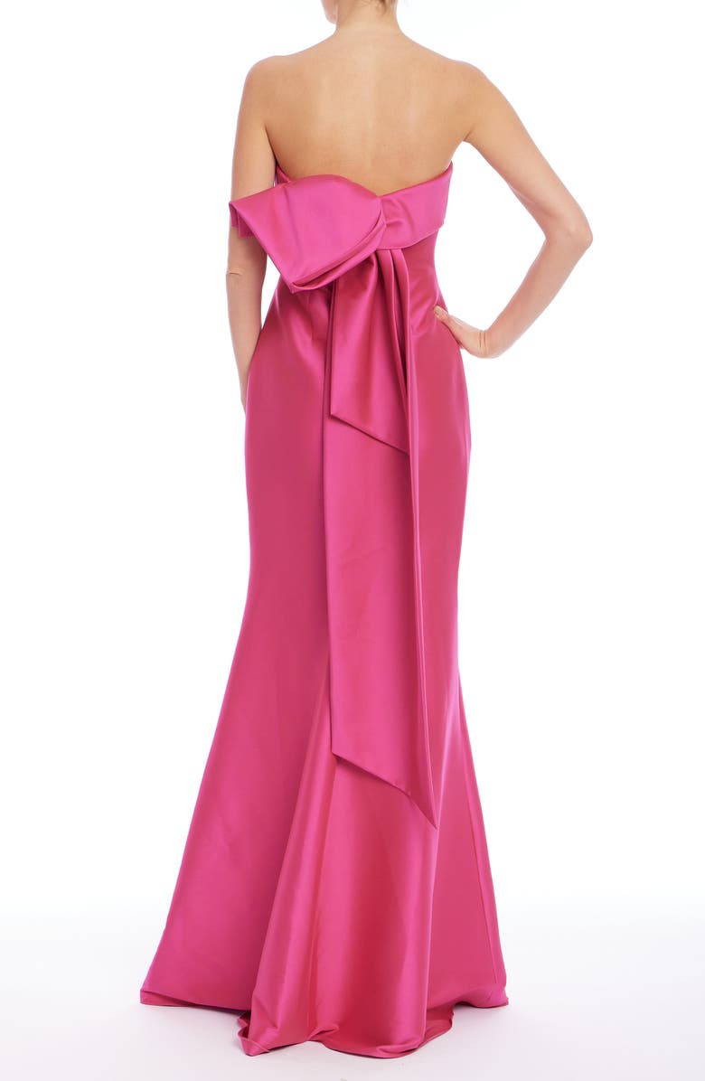 Badgley Mischka Collection Bow Strapless Mermaid Gown, Alternate, color, Hot Fuchsia