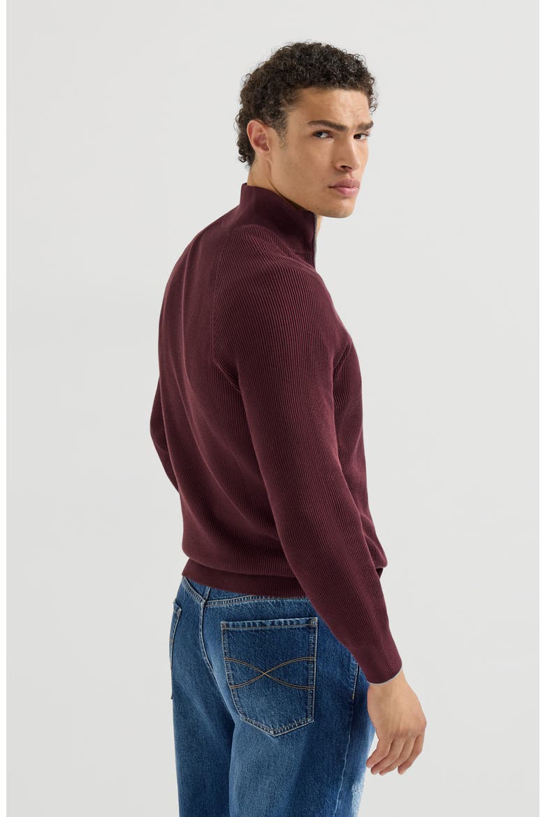 Cotton English rib sweater with half zip and raglan sleeves, Alternate, color, Burgundy