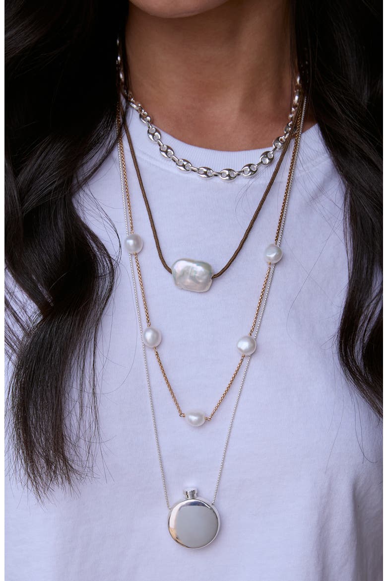 14K Gold Baroque Pearl Station Necklace, Alternate, color, 14K YELLOW GOLD / WHITE PEARL