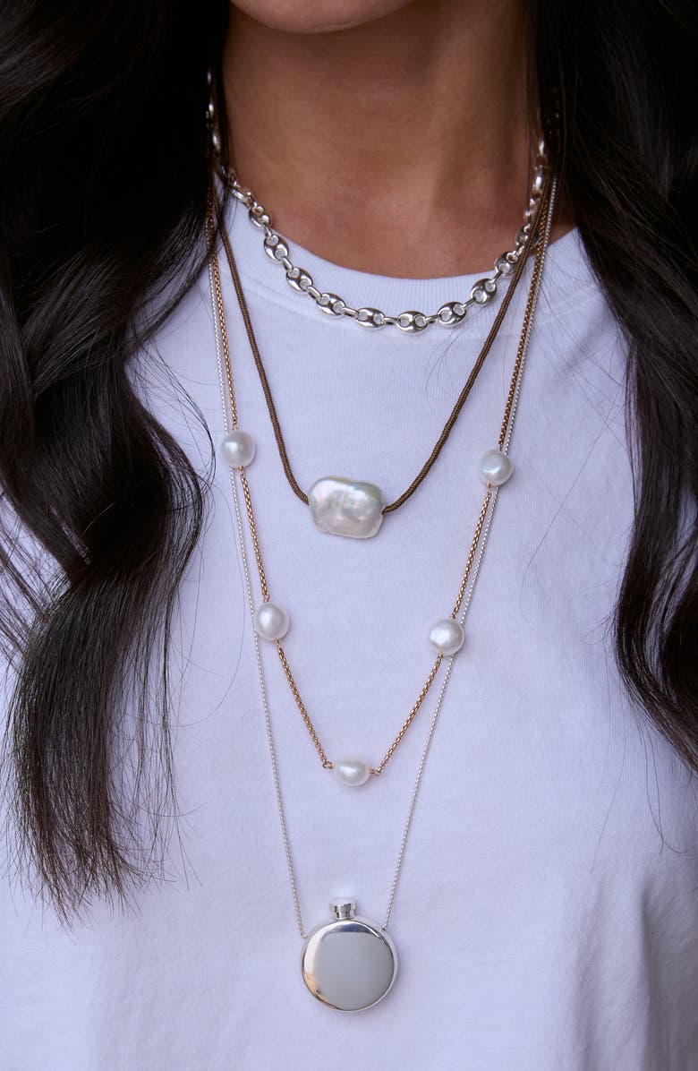 Zoë Chicco 14K Gold Baroque Pearl Station Necklace, Alternate, color, 14K Yellow Gold / White Pearl