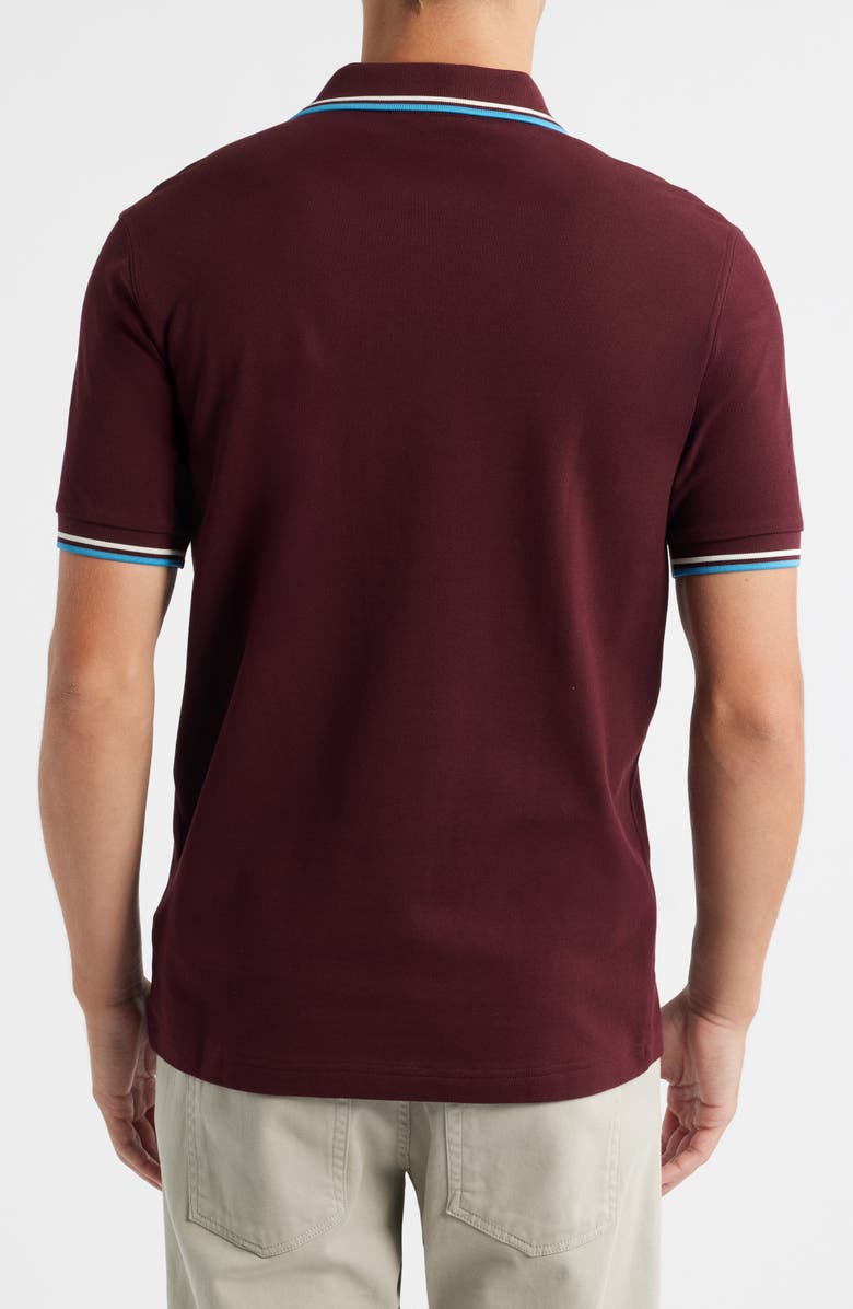Fred Perry Extra Trim Fit Twin Tipped Piqué Polo, Alternate, color, Oxblood/ Ecru/ Court Blue