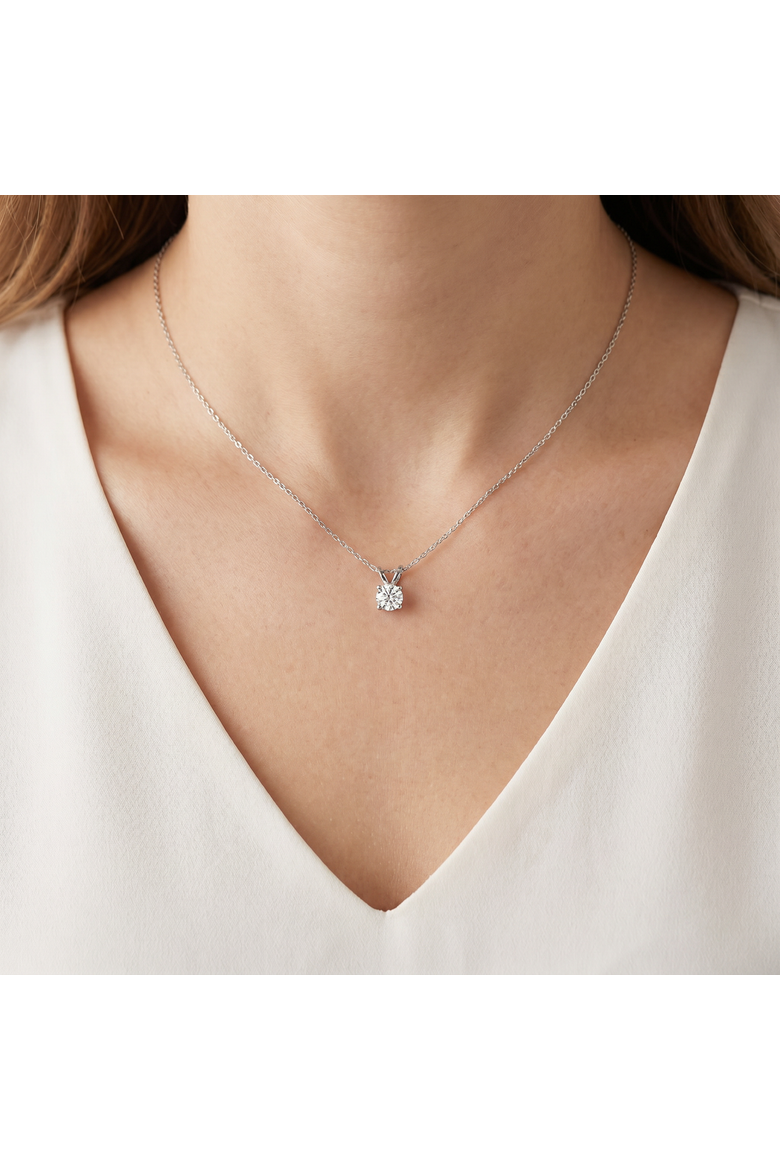 1/2CT Diamond Solitaire Pendant 14K Gold & 18" Chain Lab Grown, Alternate, color, 14k White Gold