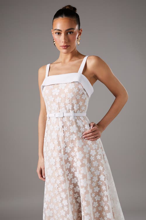 Coast Mesh Sequin Belted Midi Dress In White