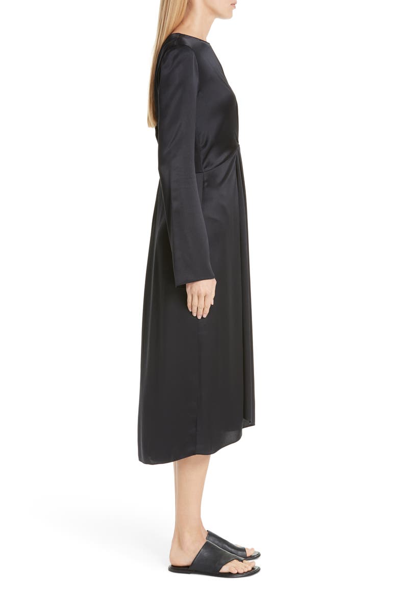 Front and Back Twist Silk Dress, Alternate, color, BLACK