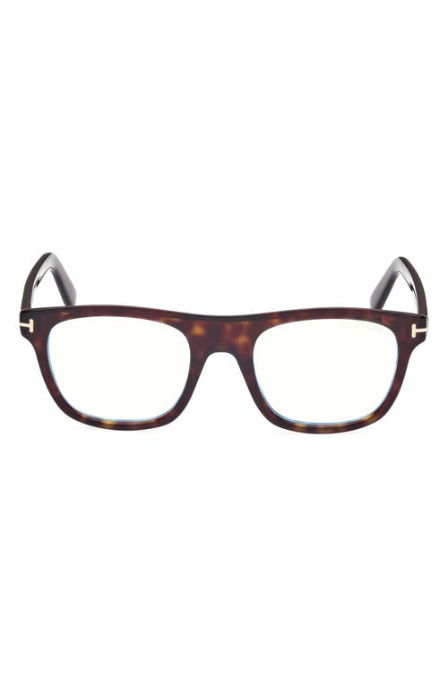 Tom Ford 52mm Square Blue Light Blocking Glasses In Havana Eco/t Logo