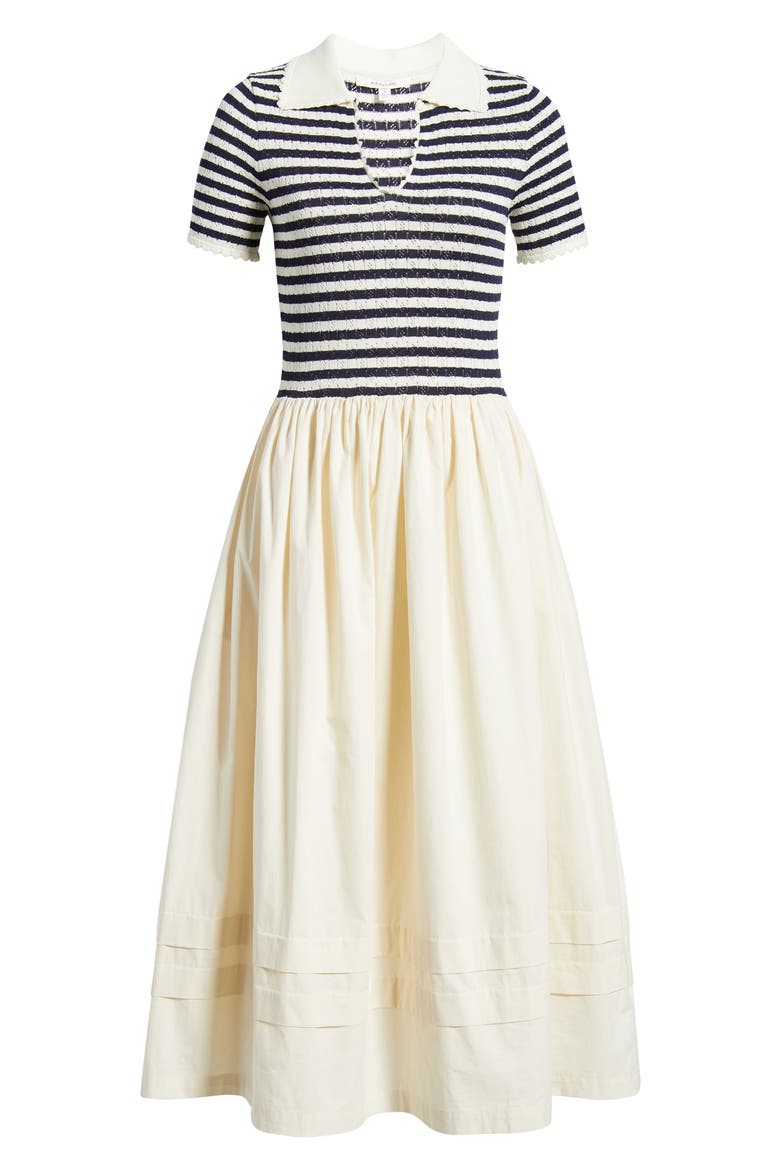 Hybrid Stripe Pointelle Rib & Woven Dress, Alternate, color, CREAM
