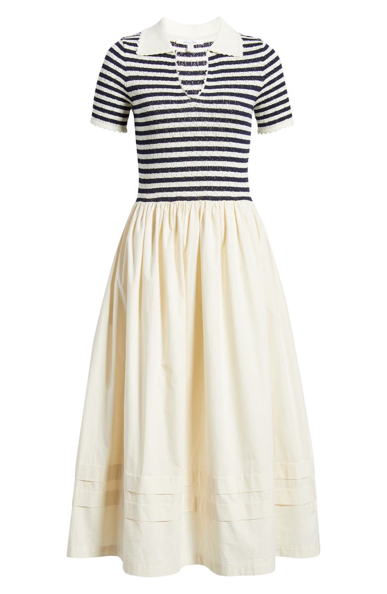 ZOE AND CLAIRE Hybrid Stripe Pointelle Rib & Woven Dress, Alternate, color, Cream