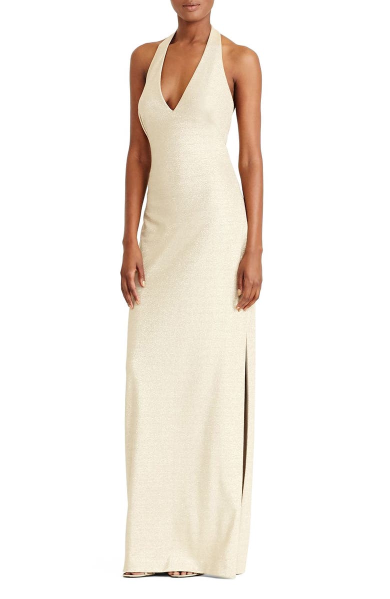Lauren Ralph Lauren Metallic Halter Gown, Alternate, color,