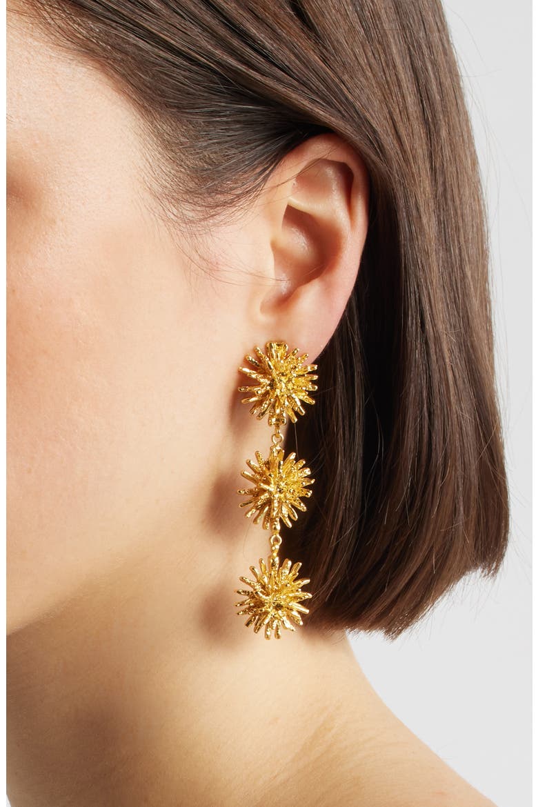 Starburst Linear Drop Clip-On Earrings, Alternate, color, GOLD