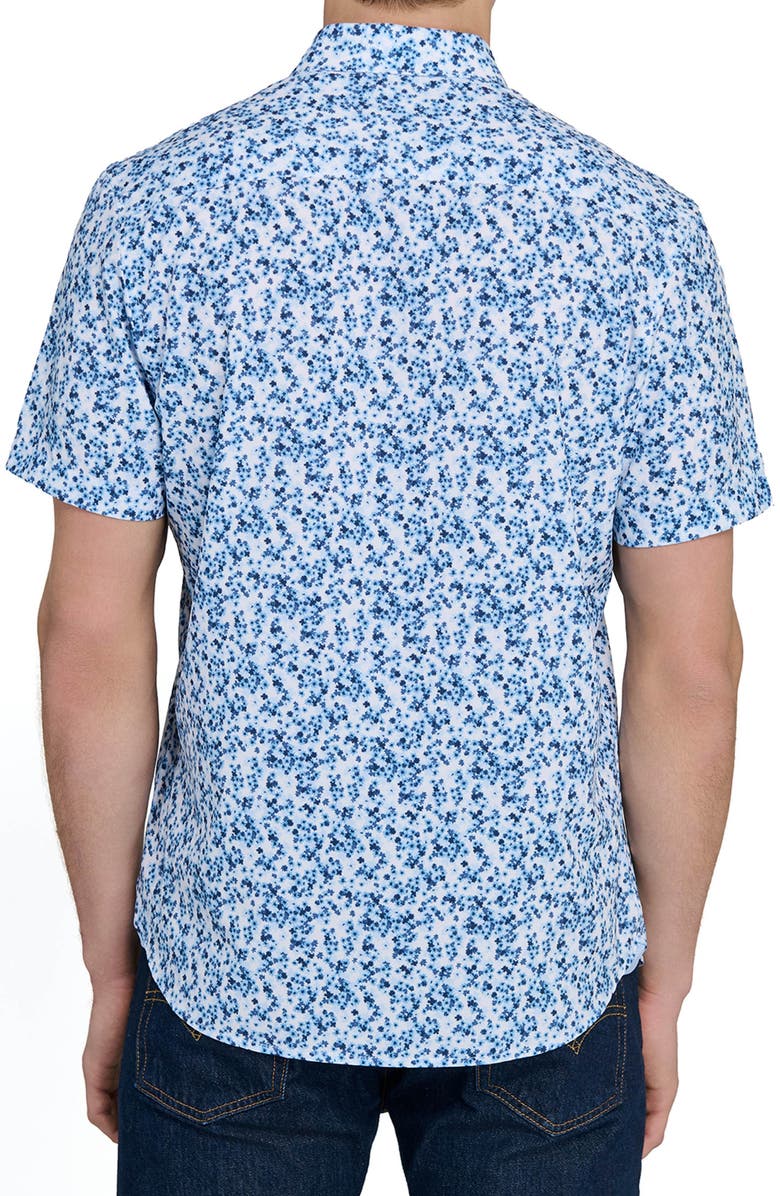 CONSTRUCT Slim Fit 4-Way Stretch Short Sleeve Button-Up Performance Shirt, Alternate, color, White/ Blue