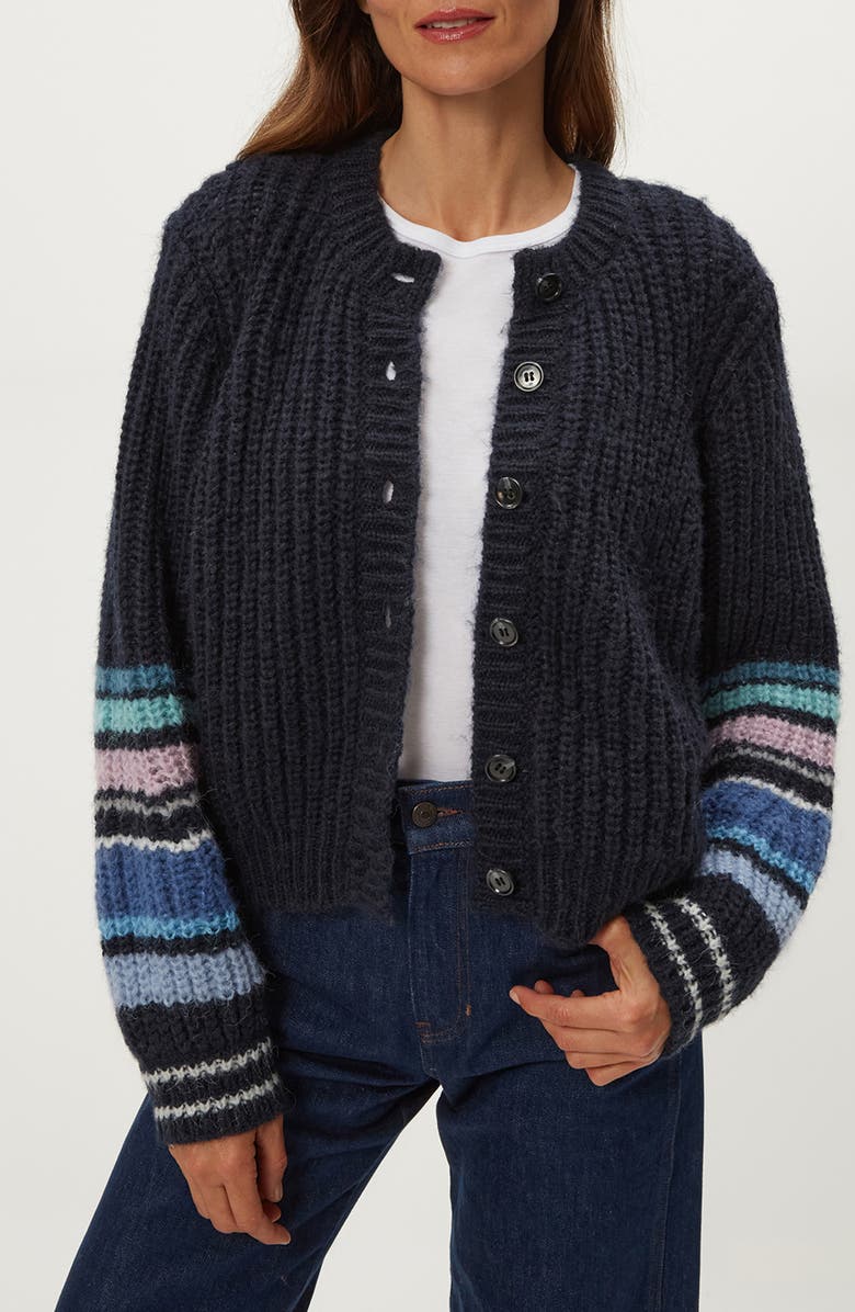 Michael Stars Lumi Stripe Cardigan, Alternate, color, Nocturnal Combo
