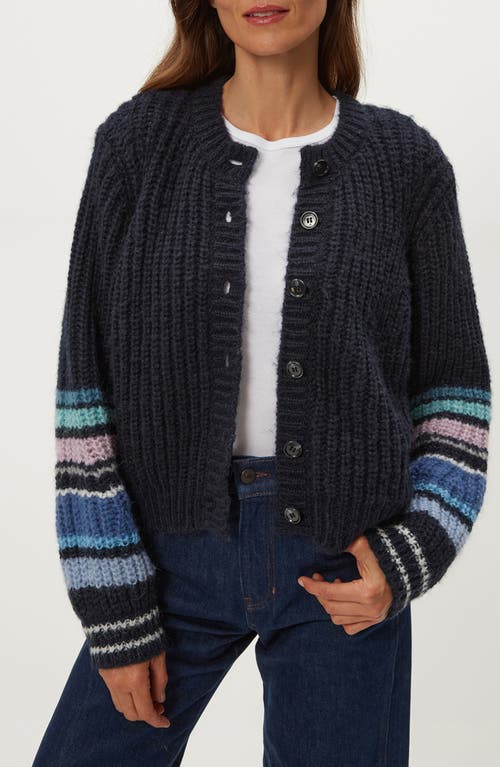 Michael Stars Lumi Striped Crew Cardigan In Black