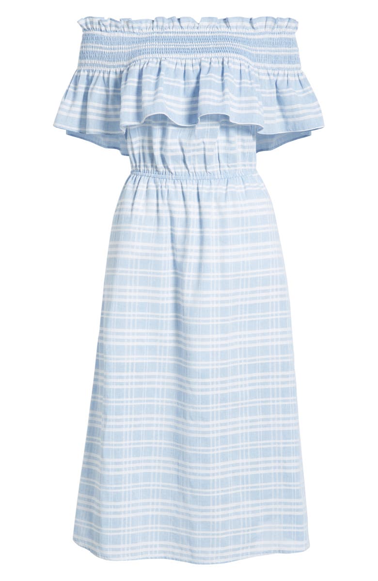 English Factory Off the Shoulder Smocked Midi Dress, Alternate, color, 