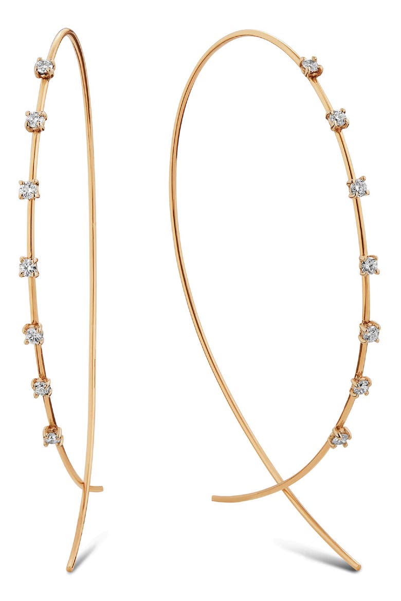 Large Upside Down Diamond Hoop Earrings, Main, color, YELLOW GOLD