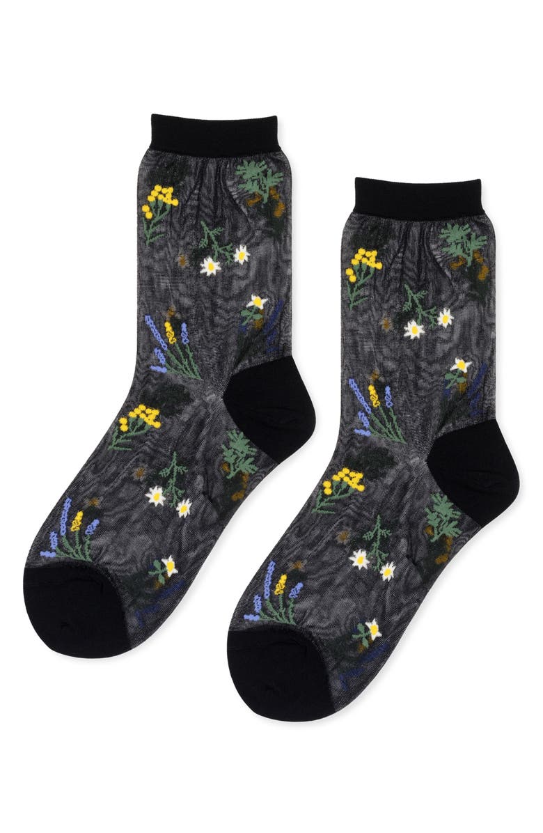Hansel From Basel Wildflower Sheer Crew Socks, Main, color,