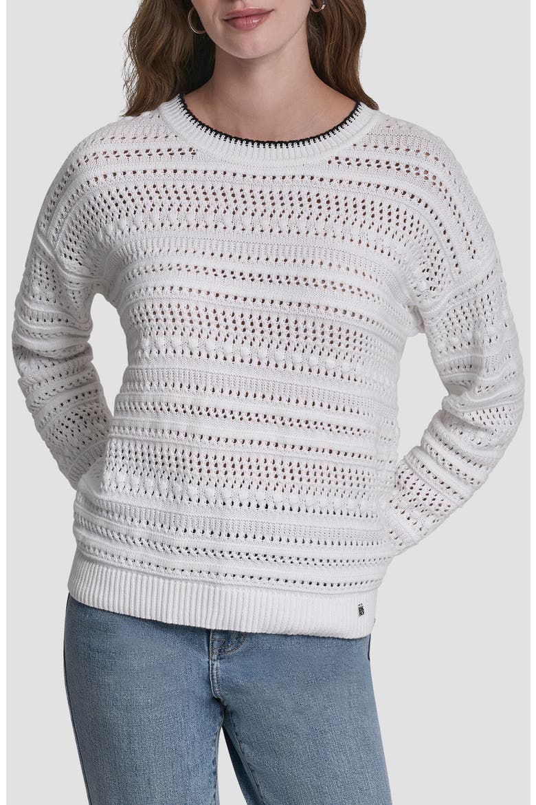 Cotton Pointelle Sweater, Main, color, WHITE/ BLACK