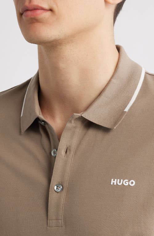 Shop Hugo Boss Hugo Dino Tipped Polo In Medium Brown