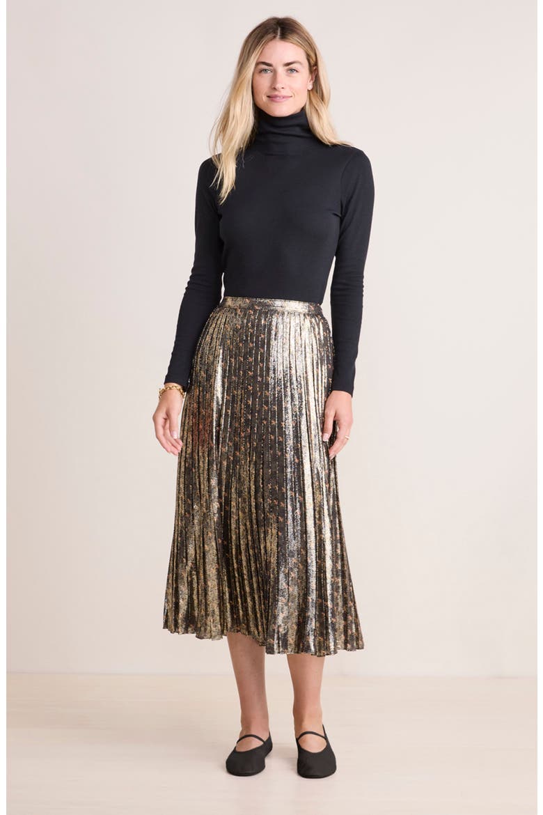 Metallic Pleated Midi Skirt, Alternate, color, FLYINGPHEASANT-BLACK