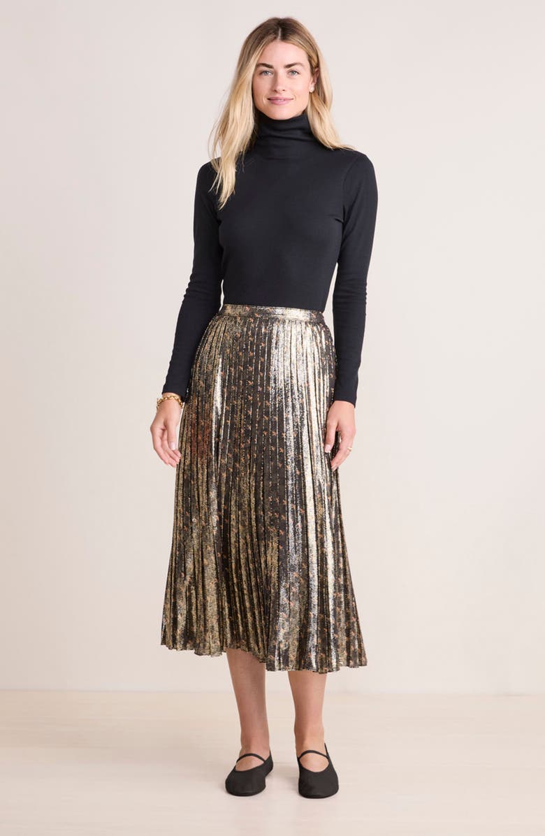 vineyard vines Metallic Pleated Midi Skirt, Alternate, color,