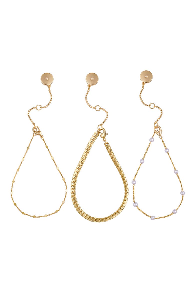 Set of 3 Chain Bracelets, Alternate, color, GOLD TONE