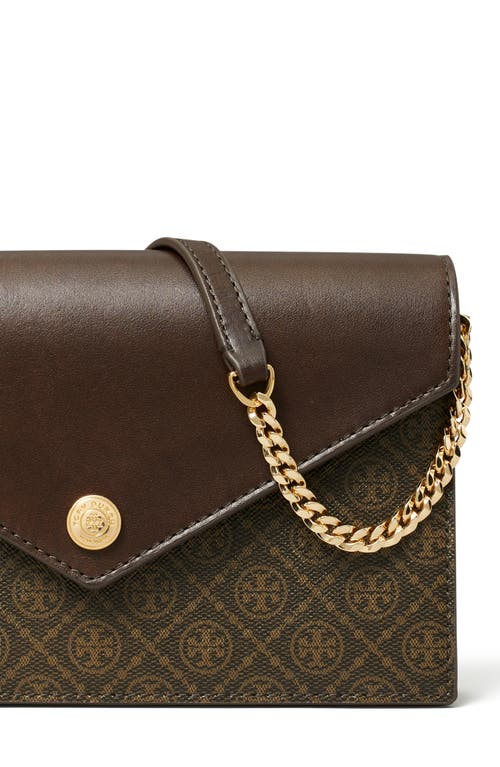 Tory Burch T Monogram Coated Canvas & Leather Envelope Wallet On A Chain In French Press
