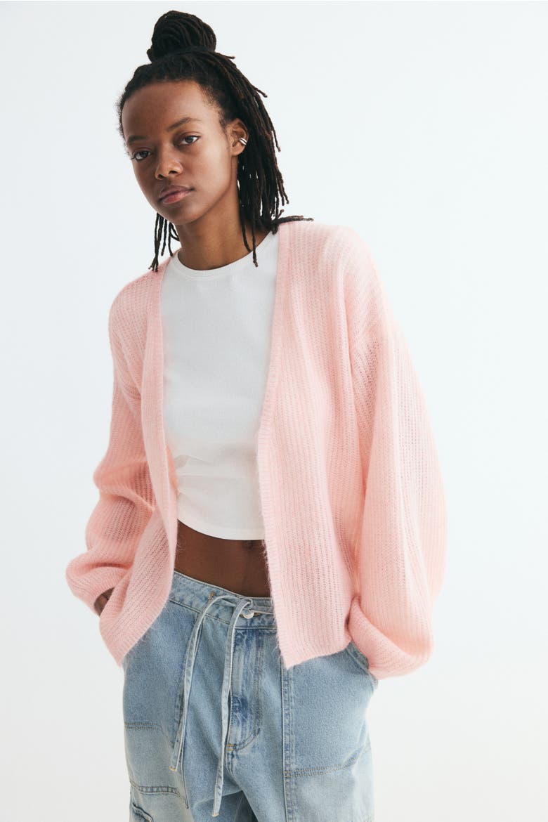 Balloon-Sleeved Casual Cardigan, Alternate, color, Dusty pink