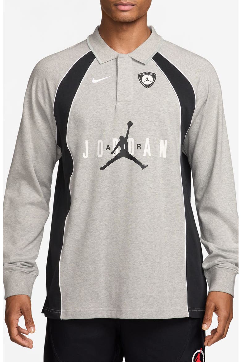 Flight Long Sleeve Cotton Polo, Main, color, GREY HEATHER/ BLACK/ BLACK