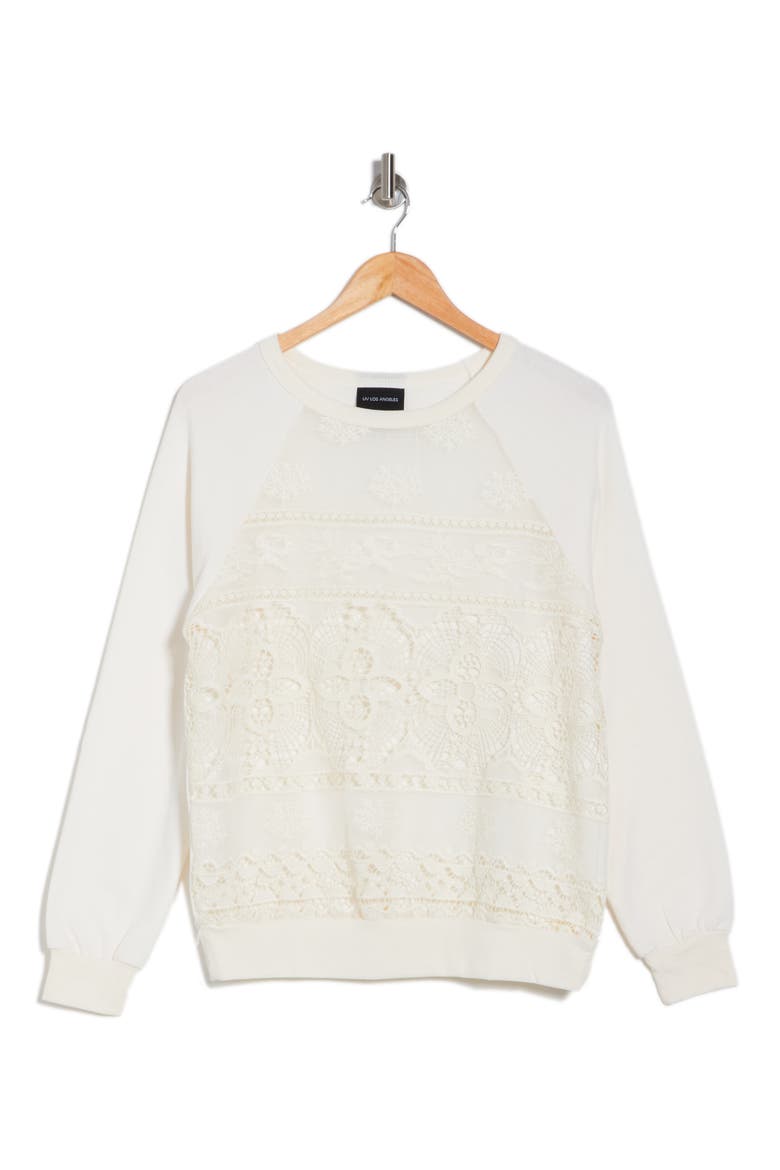 Lace Panel French Terry Pullover, Alternate, color, OATMEAL